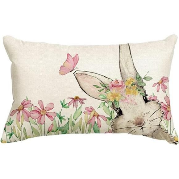 Easter Decorative Throw Pillow Cover Cottage Spring Decor Bunny Accent Case 20" - Picture 9 of 10